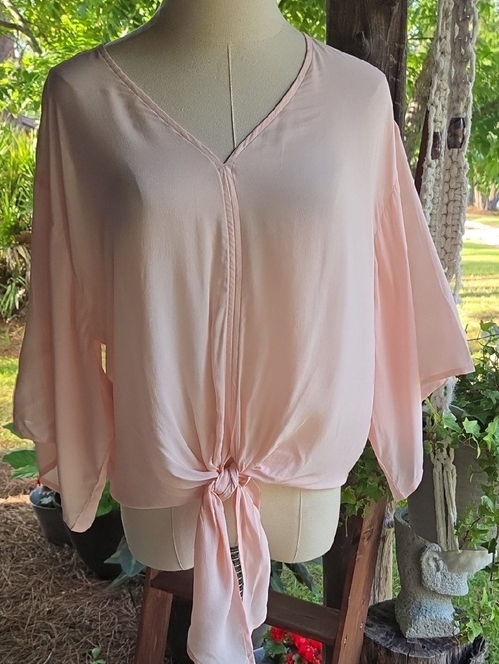 Spartina 449 Delilah Pink Tie Front Kimono Sleeve Blouse Size Extra Small